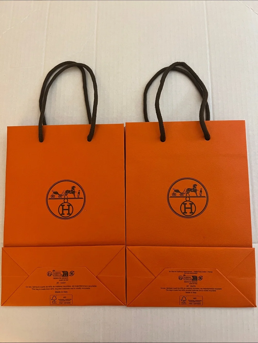 Hermes Orange Paper Shopping Bags with Brown Rope Handles